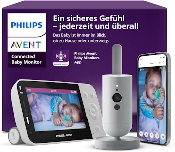 Philips AVENT Connected Babyphone mit Kamera und WLAN, hochwertiger HD-Kamera, Infrarot-Nachtsichtfunktion, Schrei-Erkennung, Gegensprechfunktion, DEKRA Zertifiziert privat und sicher, SCD951/26 
